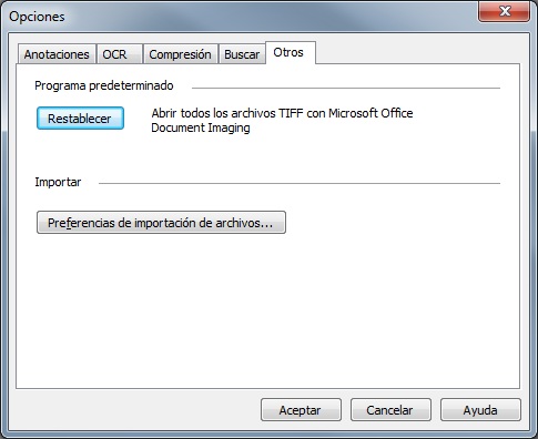 Microsoft Office Document Imaging: Pestaña OTROS