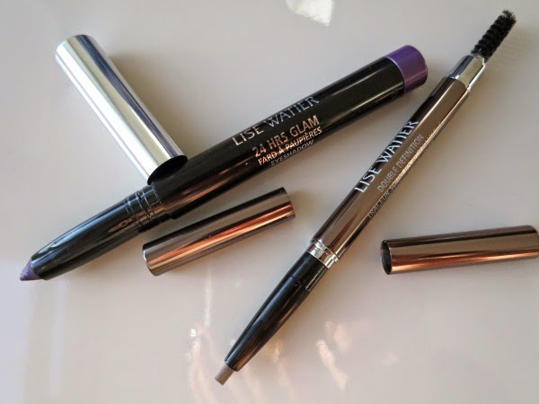Lise Watier 24 HRS Glam Eyeshadow crayon in 'Disco Glam' and Double Definition Brow Liner in 'Châtain'