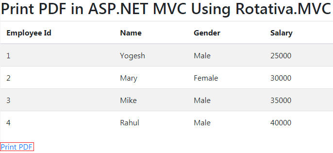 Print PDF in ASP.NET MVC Using Rotativa.MVC Print PDF in ASP.NET MVC Using Rotativa.MVC
