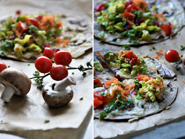 Tortilla Flammkuchen mit Salat Topping