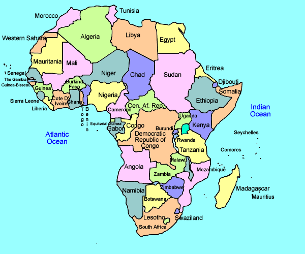 Africa Physical Map Outline