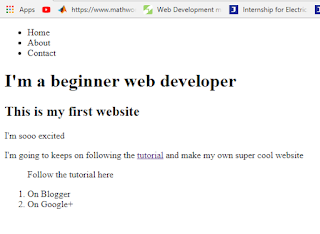 Creating list using HTML Displaying results of using Ordered list and Unordered list HTML tag in browser