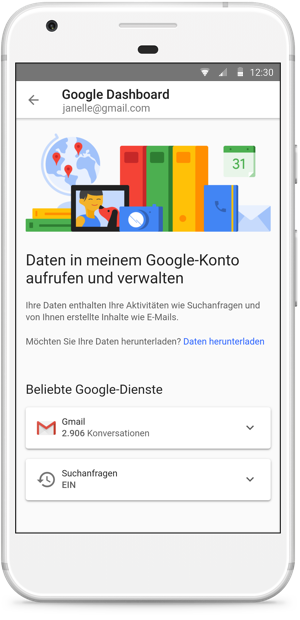 Smartphone, das das Google Dashboard anzeigt