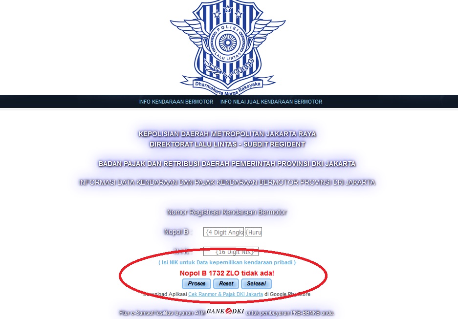 Nopol B 1732 ZLO tidak ditemukan