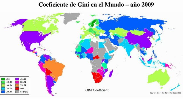 Mapa de la desigualdad según coeficiente de Gini