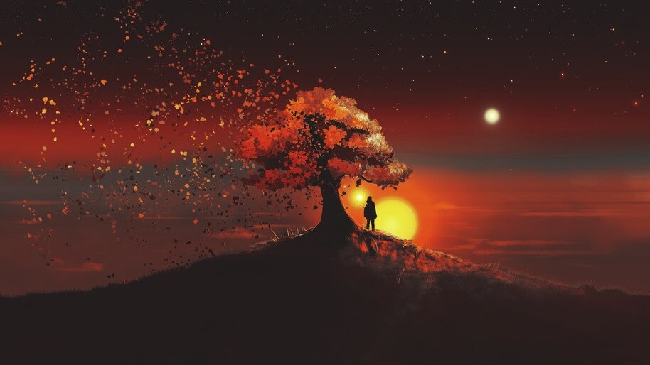 Sunset, Trees, Scenery, Illustration, Digital Art, Landscape, 4K, #4.2032