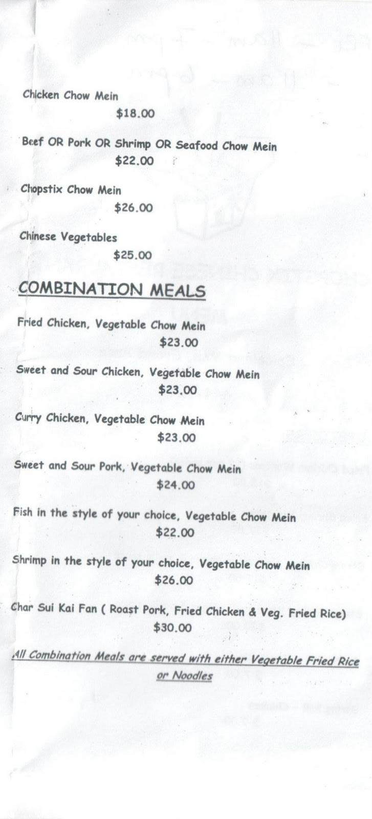 hello grenada, see you later america Chopstix Chinese Restaurant Menu