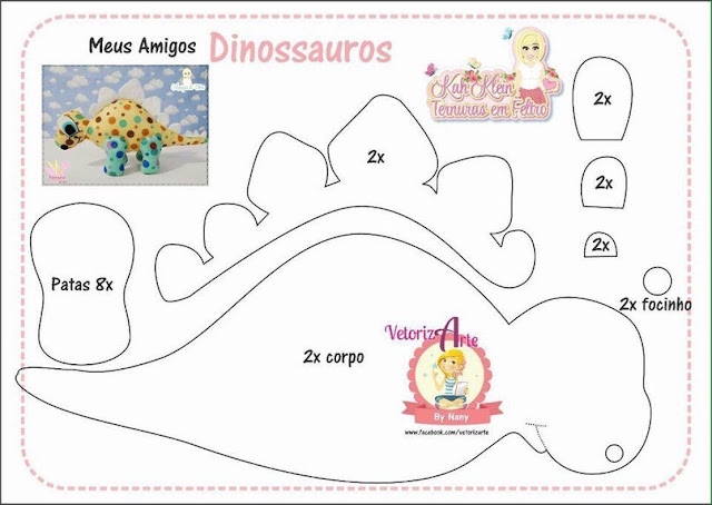 Moldes de Dinossauros 3D em feltro como faço, trabalhos manuais