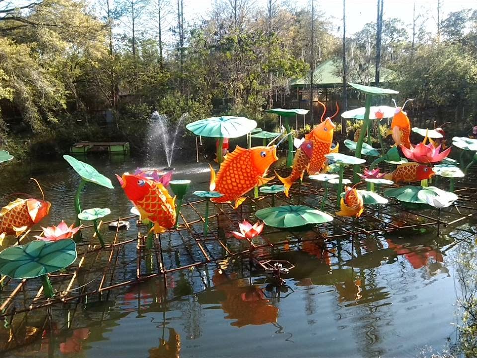 Coy pond lantern sculptures.