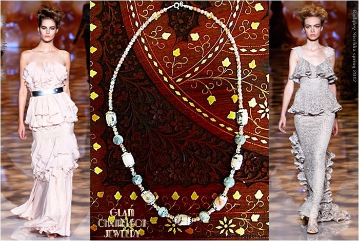 Glam Chameleon Jewelry silver zebra jasper and pink beads necklace