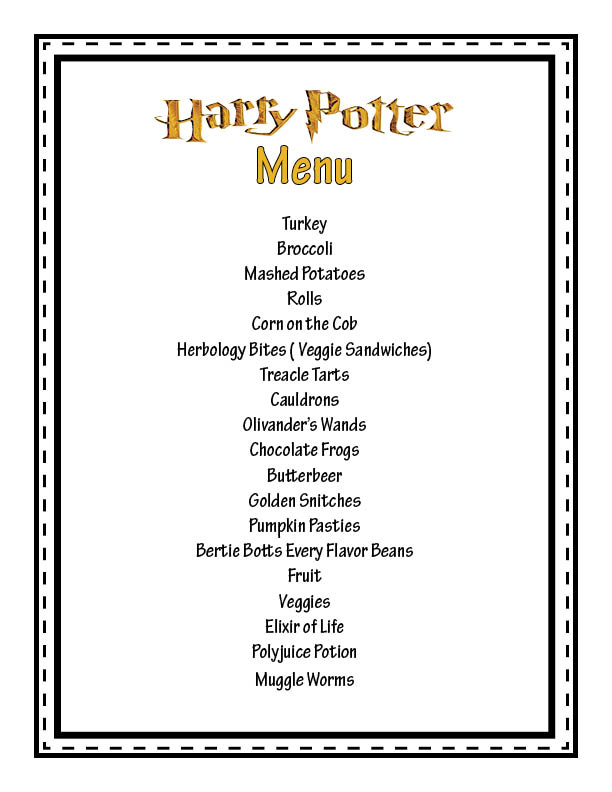 Harry Potter Themed Dinner Menu Harry Potter Back To Hogwarts Dinner