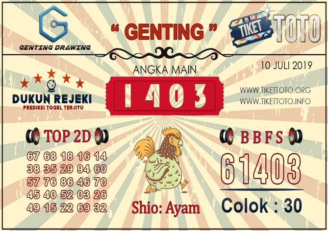 Prediksi Togel GENTING DRAWING TIKETTOTO 10 JULI 2019