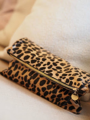 Clare V. Genuine Calf Hair Leopard Print Zip Clutch