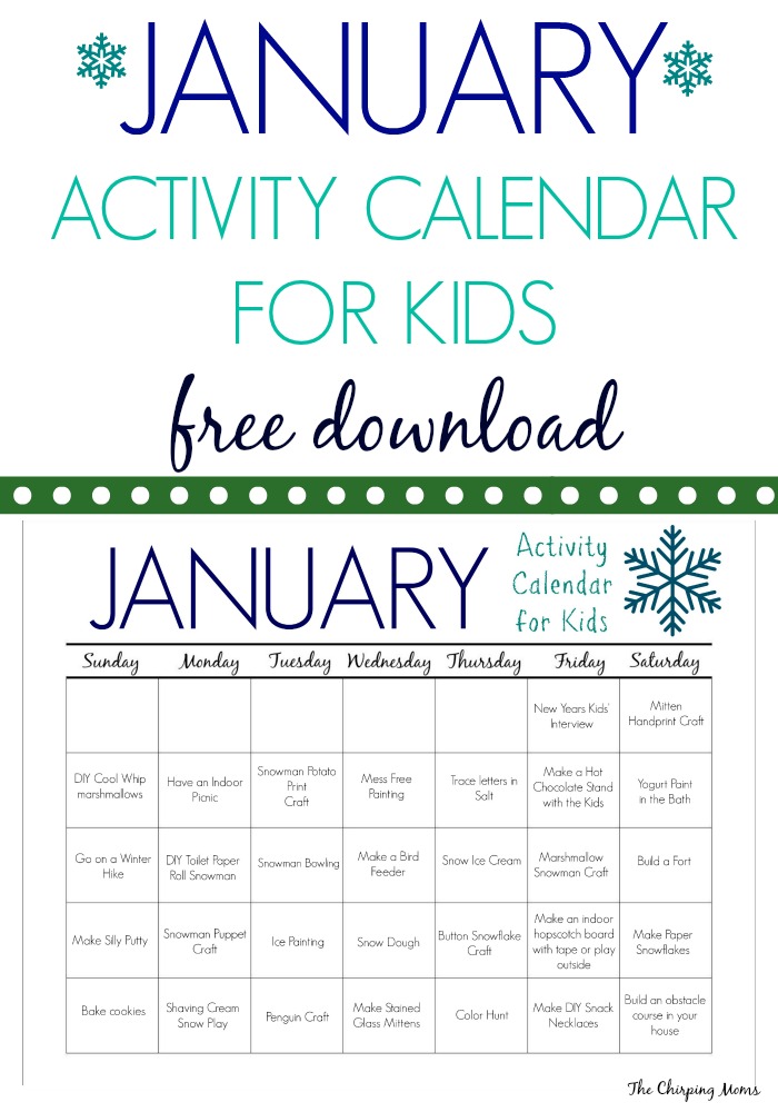 January Activities for Kids with a FREE Printable Calendar