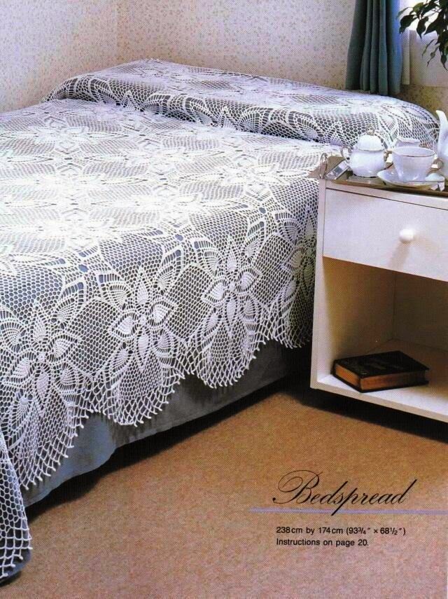 Manta para cama al crochet en fino diseño