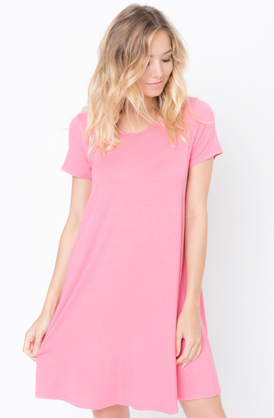 Shop for Coral Flared Tee Dress Scoop Neck and Short Sleeves On Caralase.com