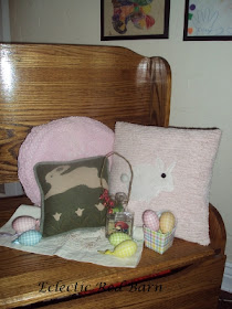 Eclectic Red Barn: Easter display of bunny pillows and other accessories