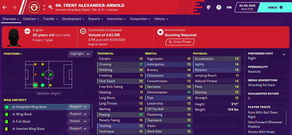 Trent Alexander Arnold: Starting Attributes in FM2020 Trent Alexander Arnold: Starting Attributes in FM2020