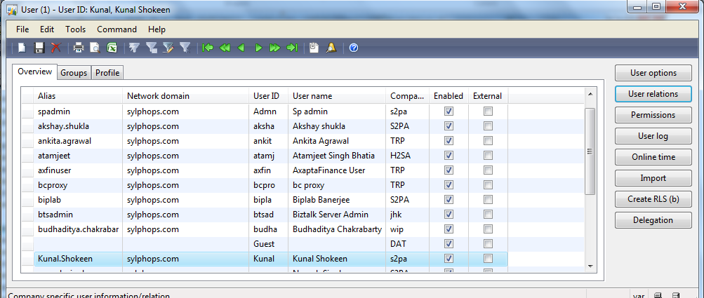 Microsoft Dynamics AX 2009 and 2012 : User Relations in Axapta