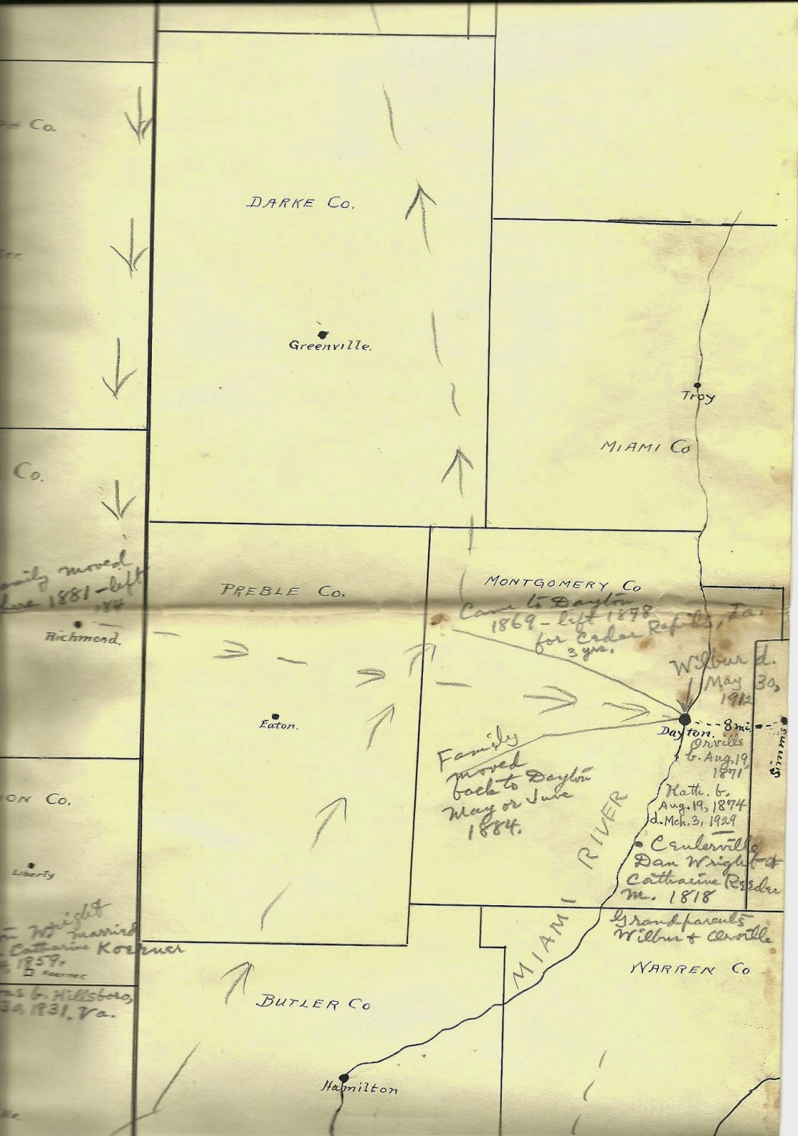 Lorin Wright map showing Dayton Ohio and Simms Station
