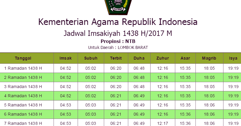 Jadwal Imsakiyah Lombok Barat Ramadhan 2017 Hari Ini