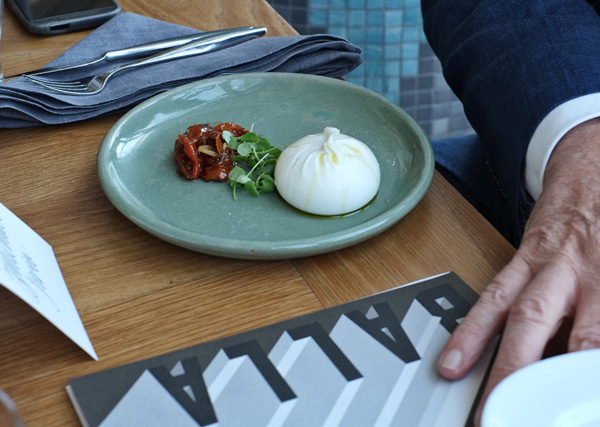 Burrata With Cherry Tomato by Eugenio Maiale of A Tavola and Besser. Photographed by Kent Johnson. Burrata With Cherry Tomato by Eugenio Maiale of A Tavola and Besser. Photographed by Kent Johnson.