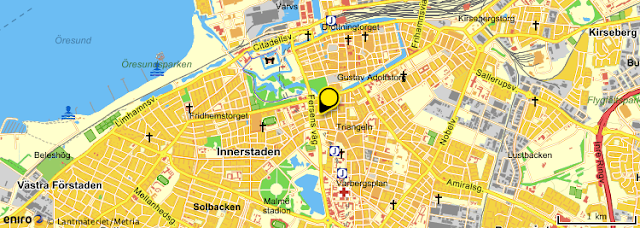 MySight: Geografisk översikt av Malmö centrum (Jensen's Bøfhus)