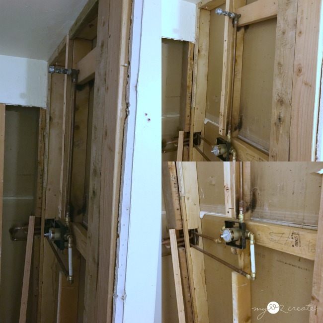 leveling the shower walls with extra framing boards, use tapered boards