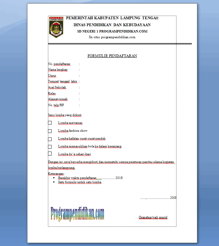 Administrasi Lomba Hafalan Surat Pendek SD/MI Tahun 2018 