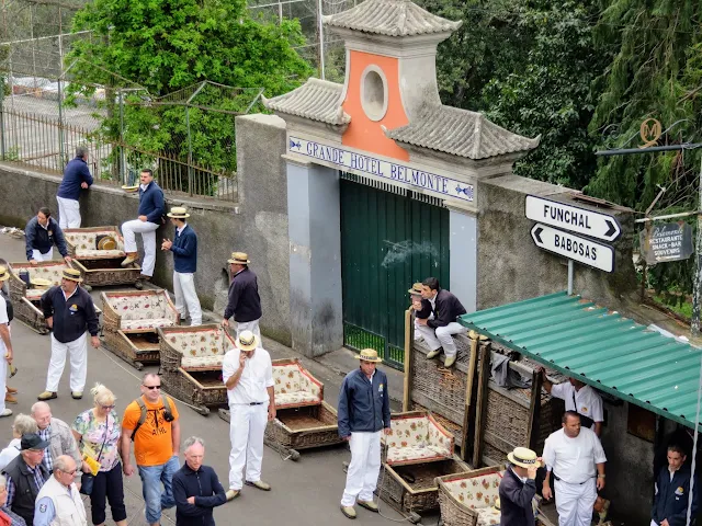 Toboggan drivers waiting for passengers in Monte, Madeira