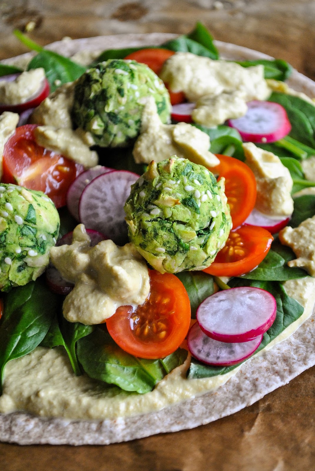 Vegan wraps with baked spinach balls and lemony dressing |VeganSandra