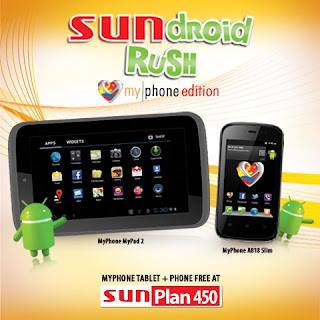 MyPhone Mypad 2 Tablet and MyPhone A818 Slim on Sun Plan 450 Sundroid Rush MyPhone Edition