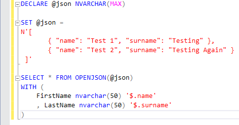 Asp.Net & SQL: How to parse json data in table row using MS SQL OPENJSON