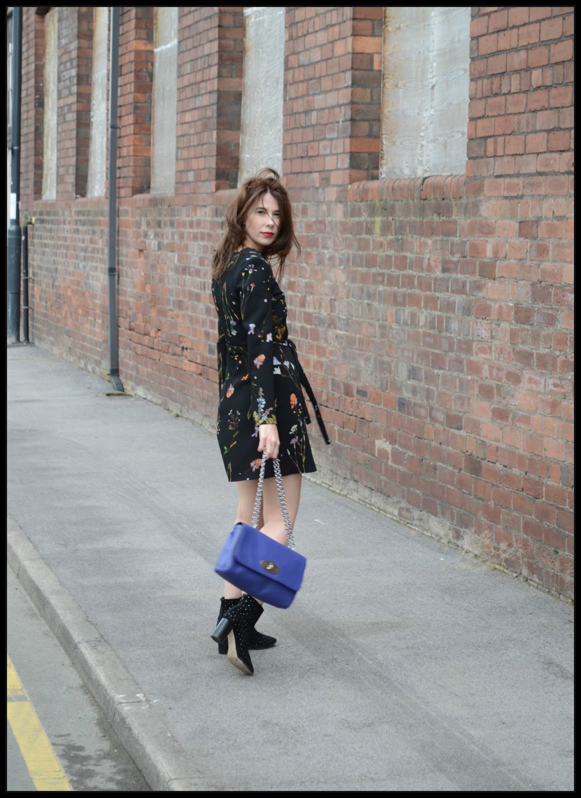 GUCCI, Mulberry Lily Bag, Floral Topshop dress, Asos ankle studded boots.