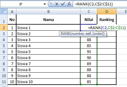 Cara Membuat Ranking Secara Otomatis Fungsi Rank Pada Microsoft Excel Tutorial Komputer