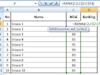 Tutorial Cara Menciptakan Ranking Secara Otomatis (Fungsi Rank) Pada Microsoft Excel