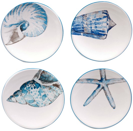 Ceramic Sea Shell Plates in Blue