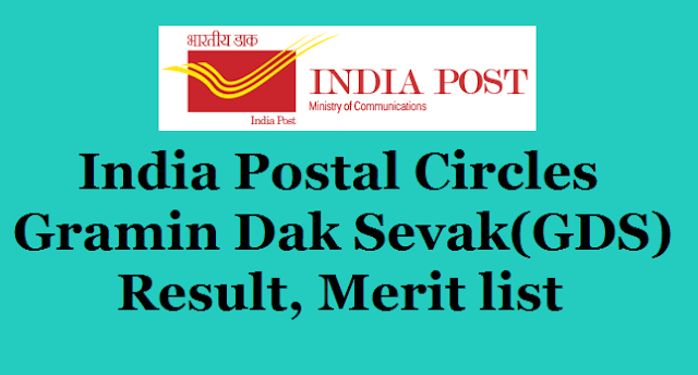 India Postal Circles (GDS)Gramin Dak Sevak Result, Merit list India Postal Circles,(GDS)Gramin Dak Sevak,Result, Merit list