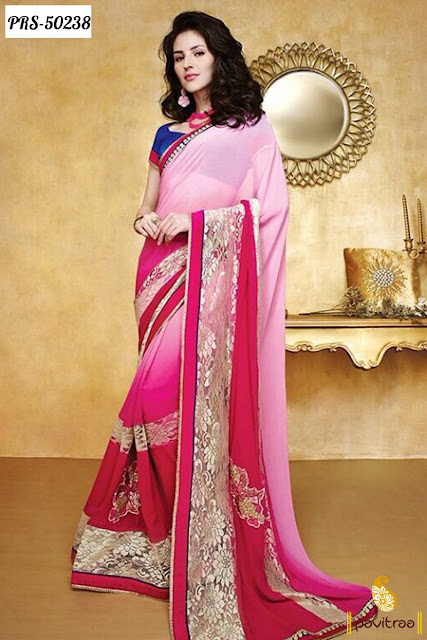 Light pink georgette designer sarees online shopping for wedding wear at lowest price in India