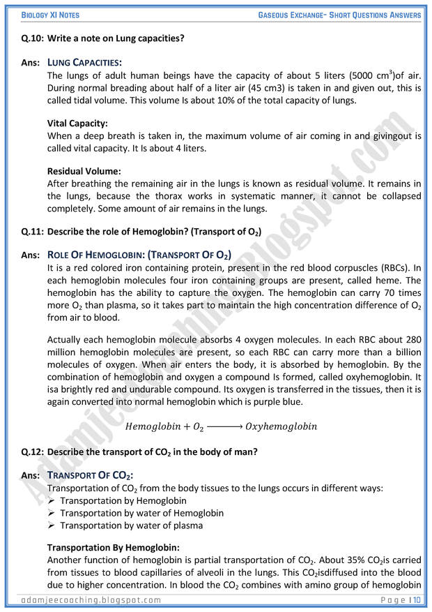 gaseous-exchange-short-question-answers-biology-11th
