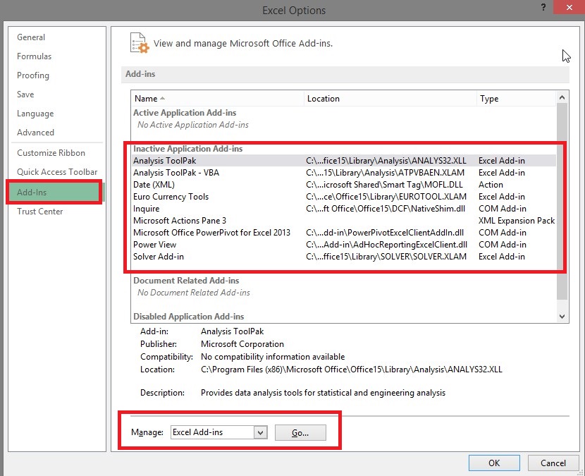 how to add analysis toolpak in excel under insert