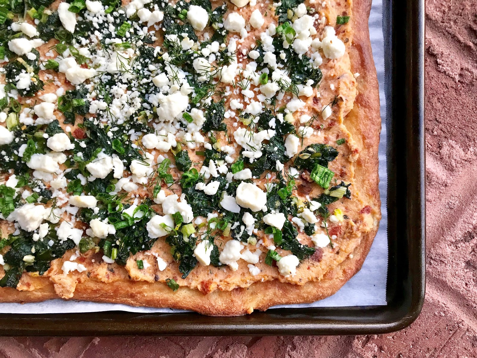 Gourmet Girl Cooks Spinach & Feta Mediterranean Flatbread