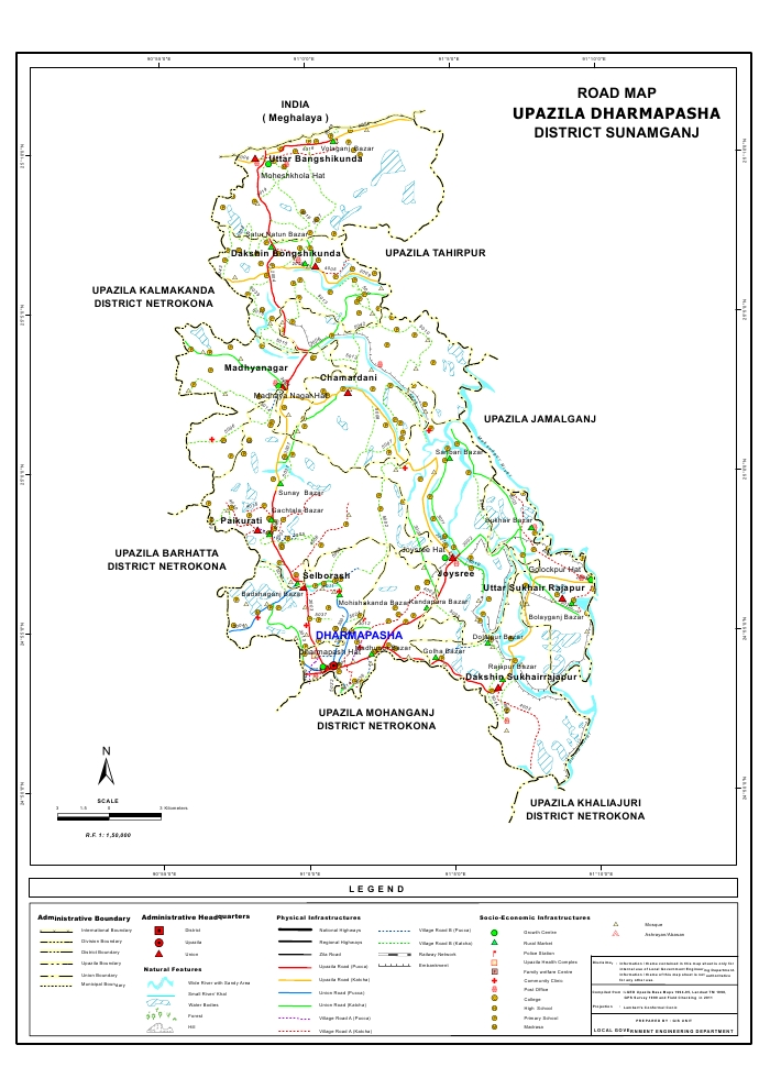 Dharmapasha Upazila Road Map Sunamganj District Bangladesh