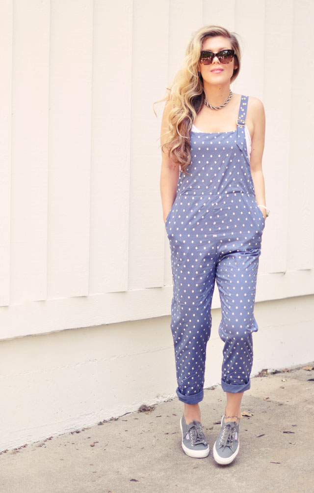 women's overalls, polka dot overalls