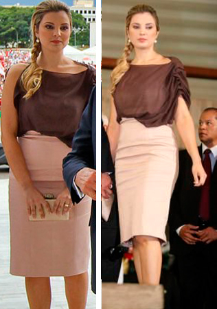 Marcela Temer, segundo mandato de Dilma, posse vestido rosa e marrom Marcela na posse da reeleição de Dilma