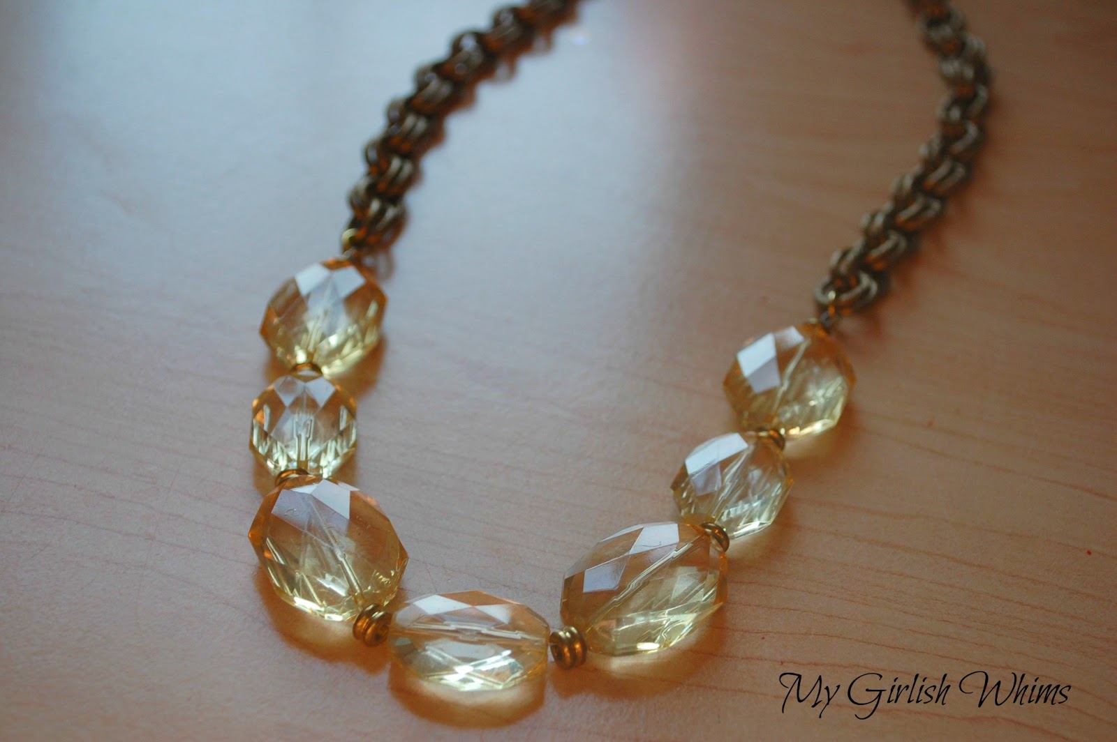 Chunky Yellow Bead & Chain Necklace - My Girlish Whims