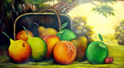 bodegon-de-frutas-con-paisaje-de-fondo-pintura Pintura De Bodegon Frutas Paisaje Fondo