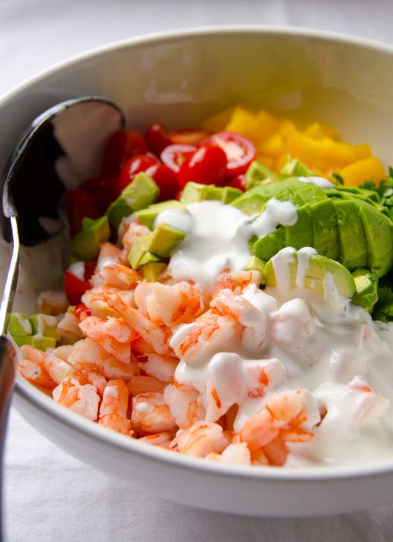 Yummy and light! Creamy Shrimp Salad with Avocado. About 160 calories a serving...great! | blogger Olena on iFoodReal