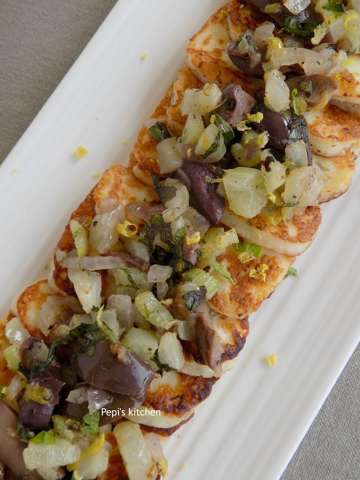 Pepi's kitchen in english Halloumi with Fennel, Olives and Spearmint