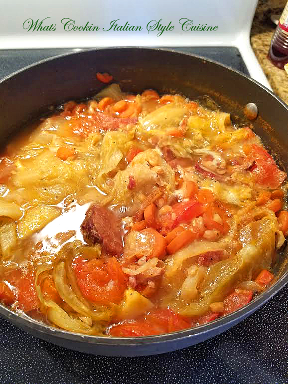 Ham Cabbage and White Bean Soup This is ham cabbage and white bean comfort soup. It has tomatoes, carrots and ham and vegetables all on top of stove in one pot